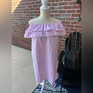 Off-The-Shoulder Pink and White Pinstriped Sundress